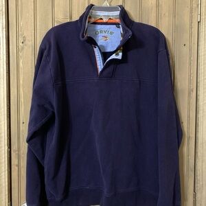 Orvis Mens Blue Medium 1/4 Zip Snap Pullover Sweater Sweatshirt Mock Neck